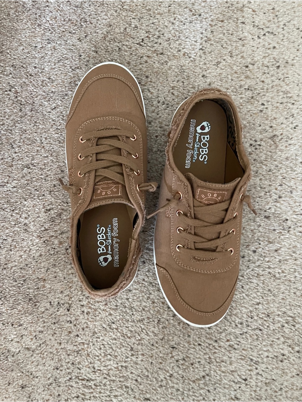 Skechers BOBS Tan Lace-Up Memory Foam Sneakers